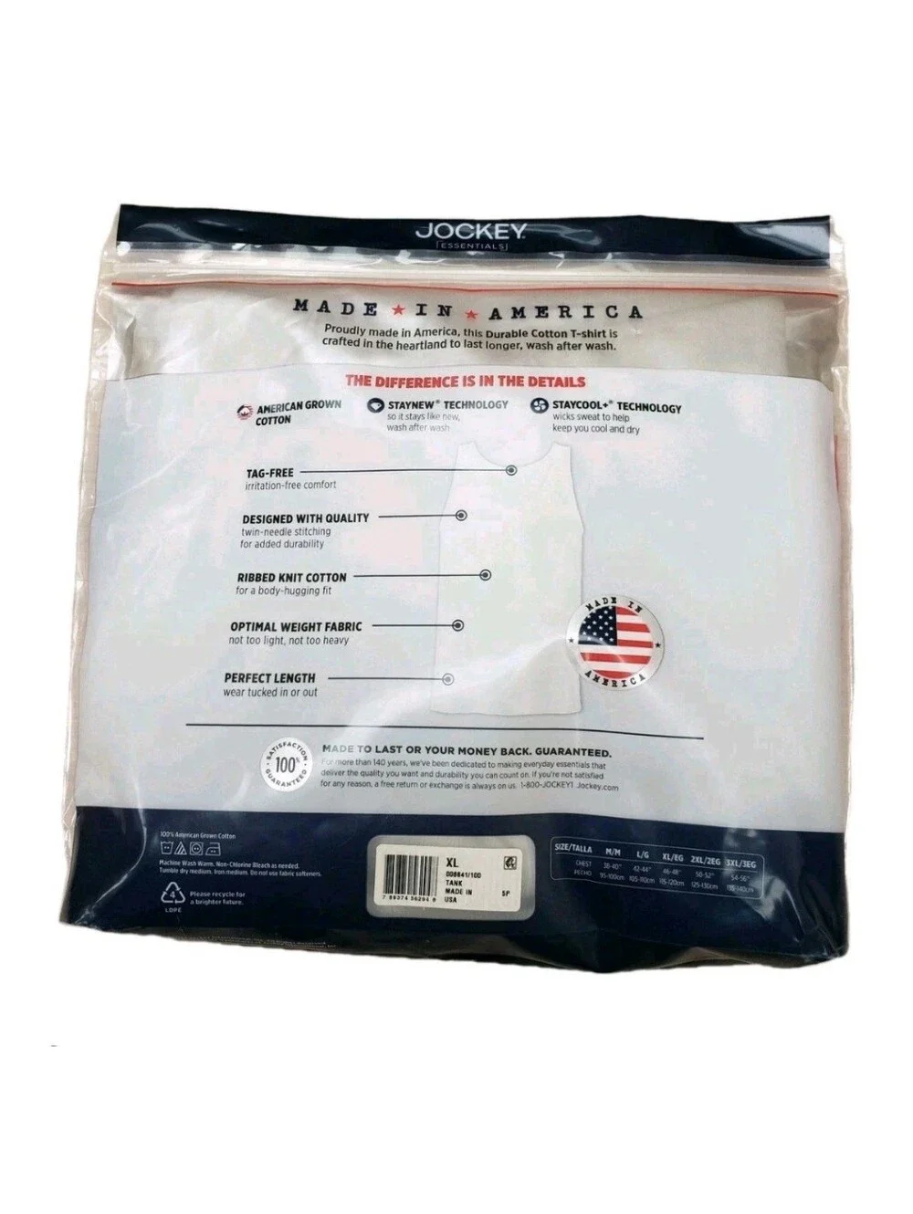 JOCKEY ESSENTIALS®: MEN'S MADE IN AMERICA®: 100% COTTON TANK TOP: 2 PK: SIZE: XL